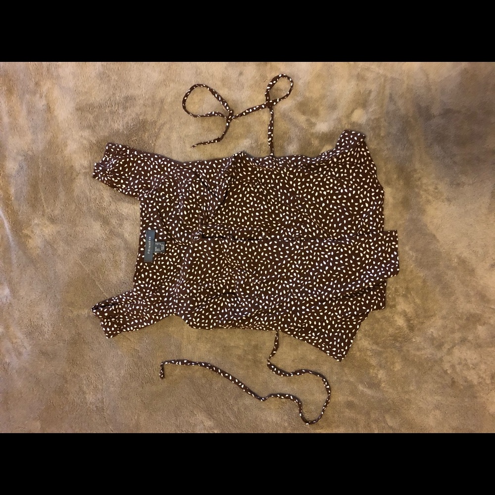 Primark Brown and White String Tie Top